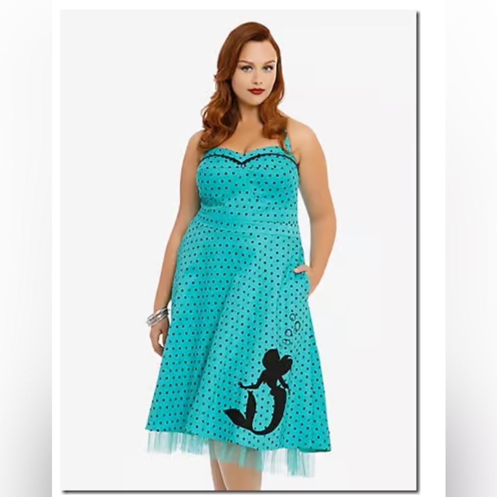 Torrid Disney Turquoise Polka Dot Midi Dress Little Mermaid Theme Size 22
